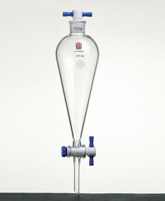 F479250,分液漏斗,上磨口:19/22四氟口塞,4mm四氟節門塞,250mL