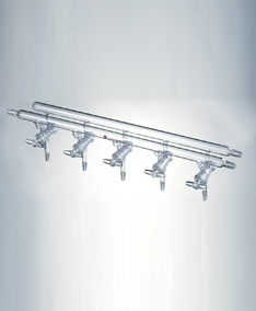 M431004,雙排管真空氣體分配器，空心玻璃節門,4,375mm,3小咀,左右前右后