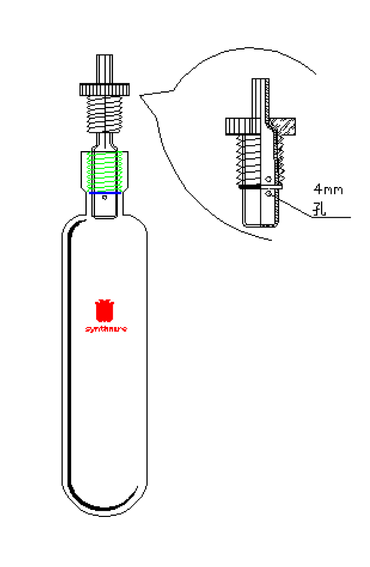 P240006,厚壁耐壓瓶，具導氣/真空接口，容量：120，外徑*長度：46*130MM